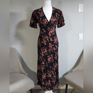 NWoT Floral Women's Dress, XS, Black & Orange (Coral)